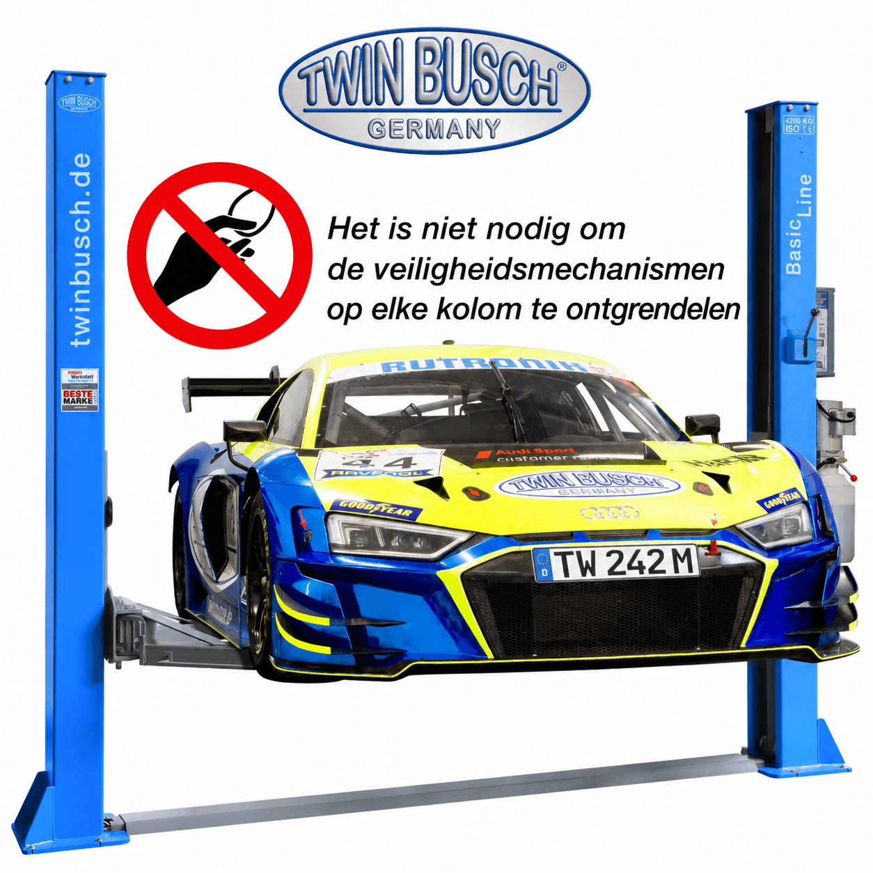 TW242M-230: 2-koloms hefbrug BASIC LINE 4.2 T - Semi automatisch
