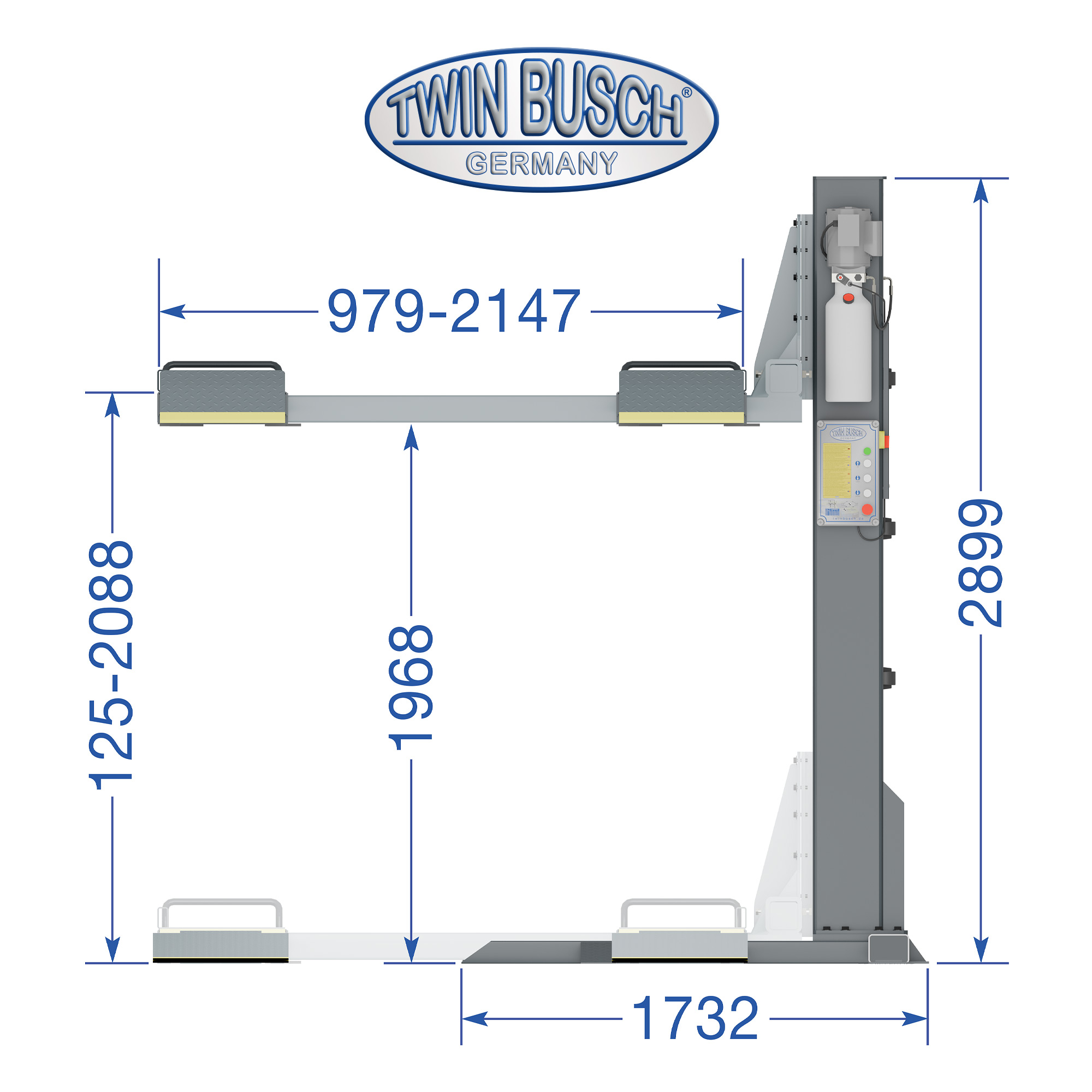 TW127P-230-G: Opslaghefbrug 1 kolom - 2,7 T - GREY-Line - Afbeelding 14