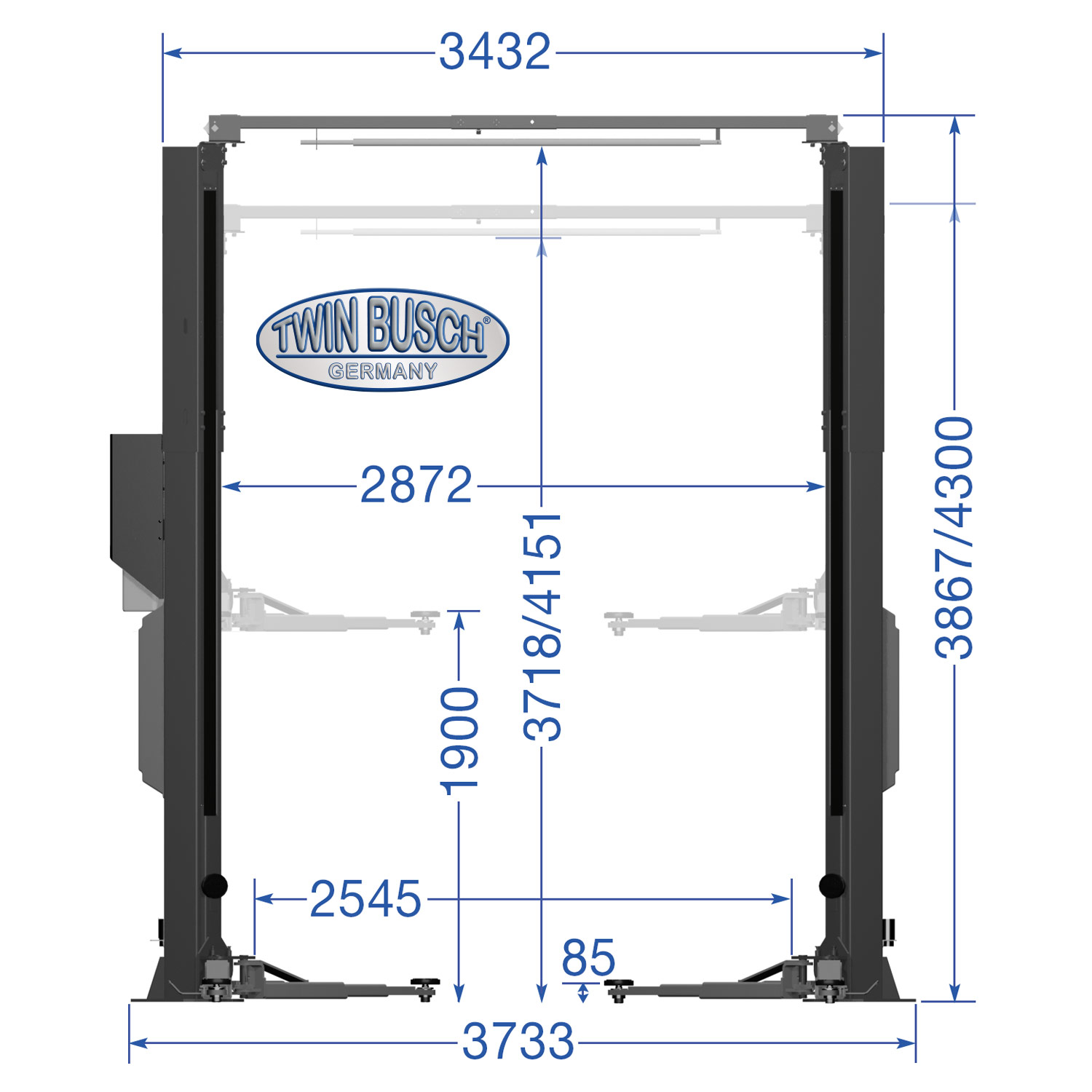 TW242CEB4.3-400-G: 2-koloms hefbrug - zonder bodemplaat - Comfort-Line - Grey-Line - Afbeelding 11