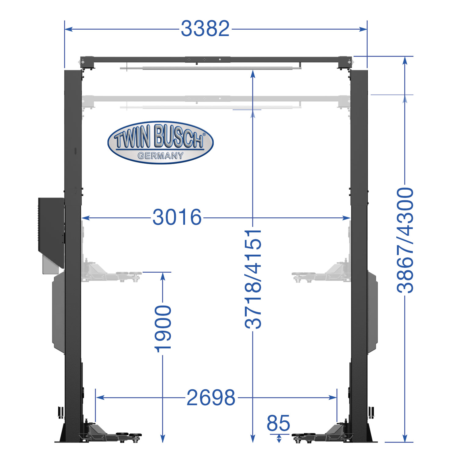 TW242CEB4.3-400-G: 2-koloms hefbrug - zonder bodemplaat - Comfort-Line - Grey-Line - Afbeelding 9