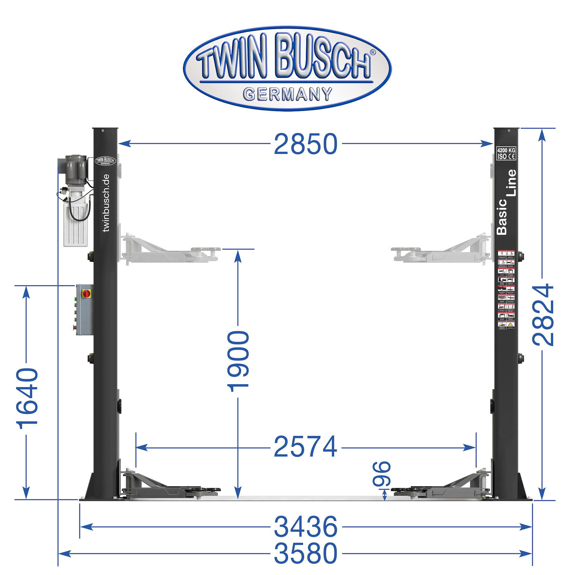 TW242E-230-G: 2-koloms hefbrug Basic-Line 4.2 T - GREY-Line - Afbeelding 11