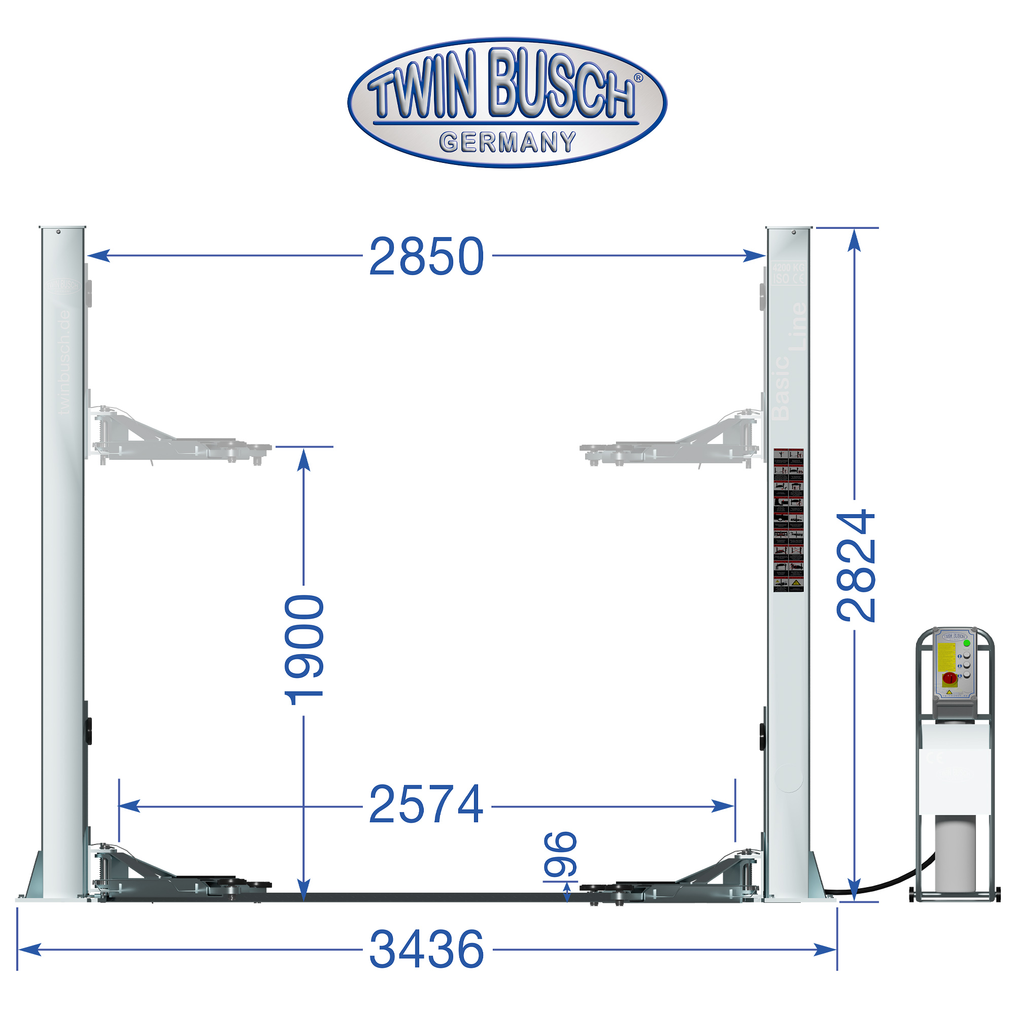 TW242M-230-FZ: 2-koloms hefbrug BASIC LINE 4.2 T - Gegalvaniseerd - Semi automatisch - Afbeelding 12