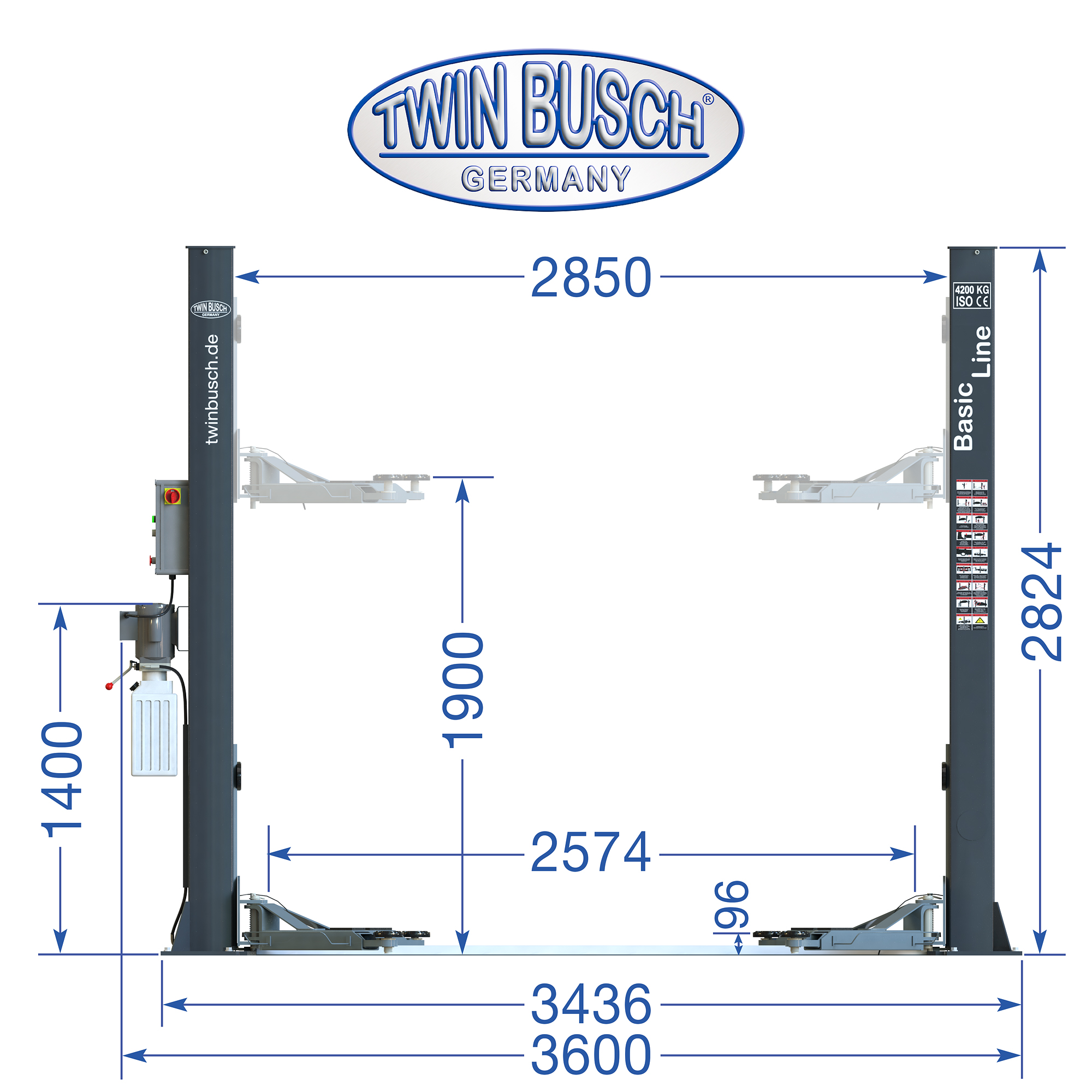 TW242M-230-G: 2-koloms hefbrug BASIC LINE 4.2 T - GREY-Line - Semi automatisch - Afbeelding 12