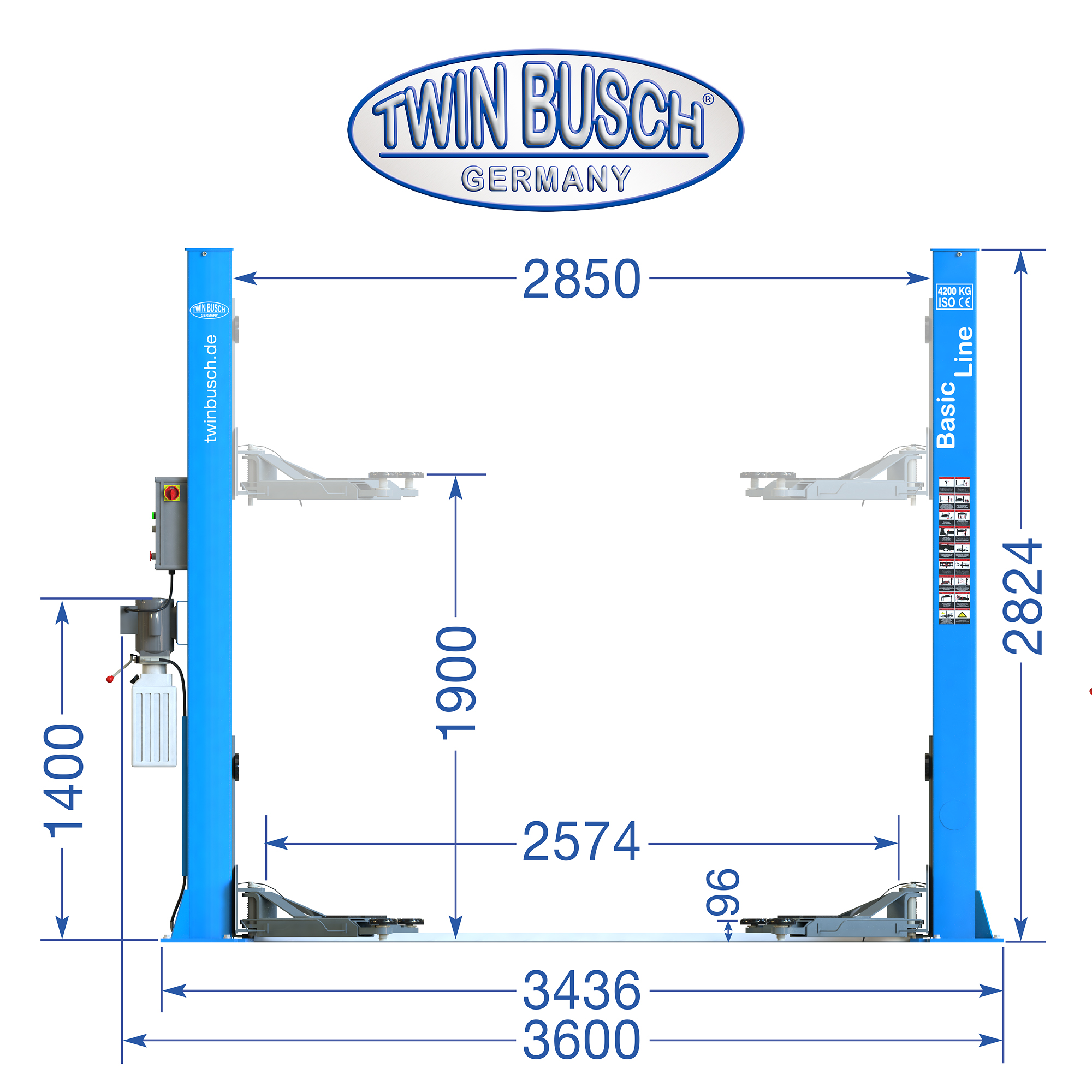 TW242M-230: 2-koloms hefbrug BASIC LINE 4.2 T - Semi automatisch - Afbeelding 11