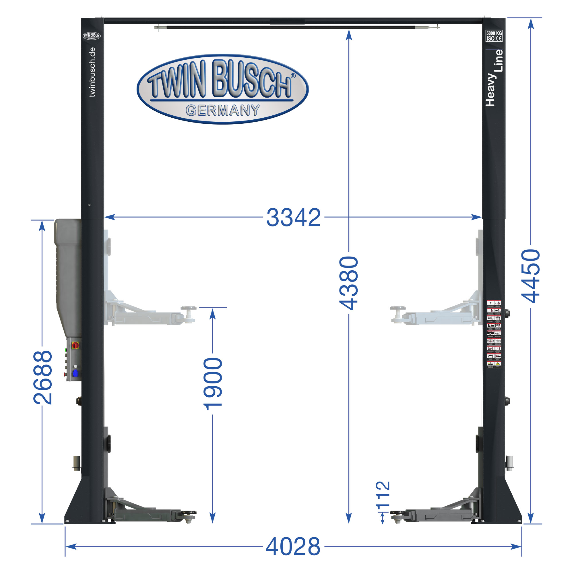 TW250-400-G: 2-koloms hefbrug HEAVY LINE 5 T Automatisch - Grey-Line - Afbeelding 10