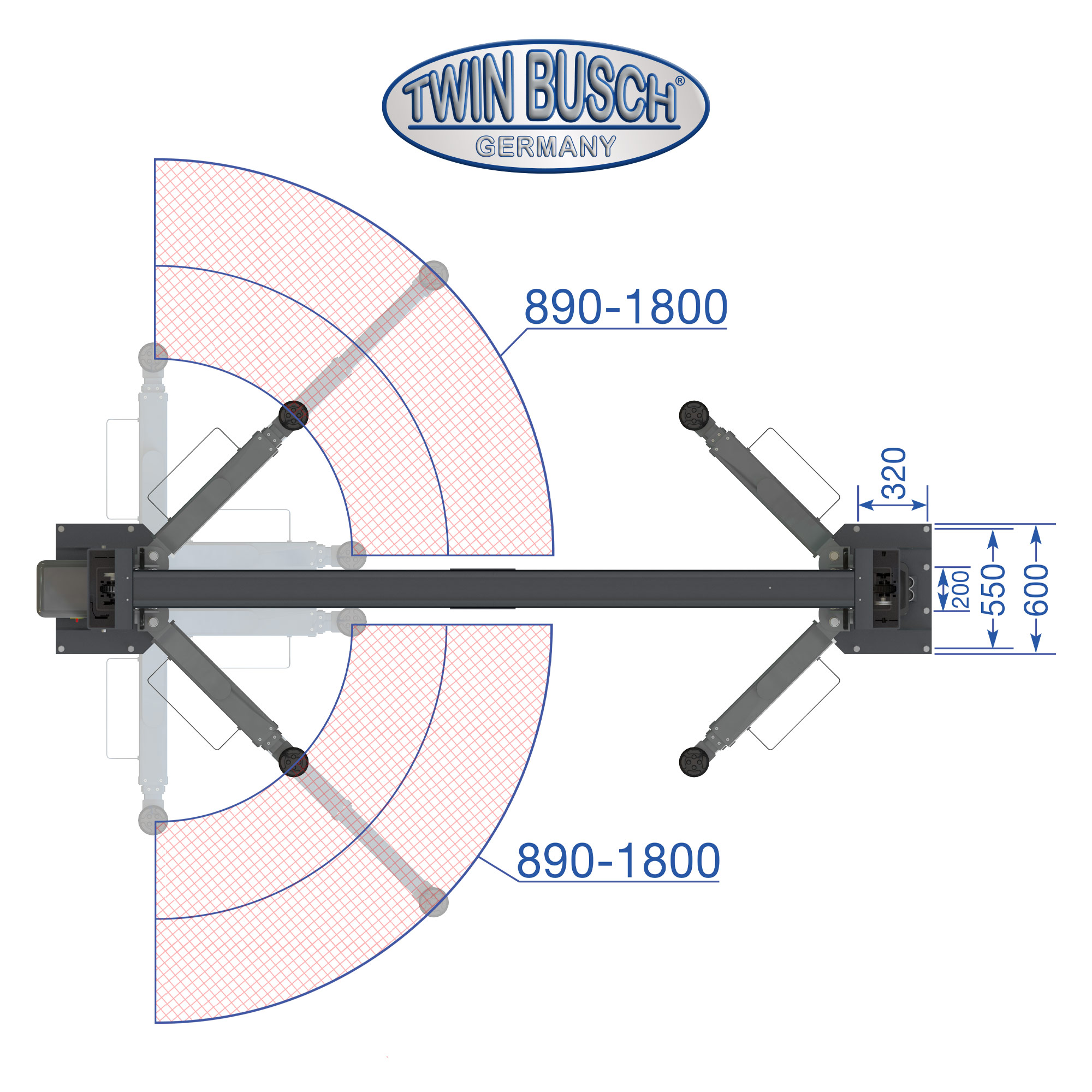 TW250B4.5-400-G: 2-koloms hefbrug Heavy-Line | zonder bodemplaat 5.0 T - Grey-Line - Afbeelding 11