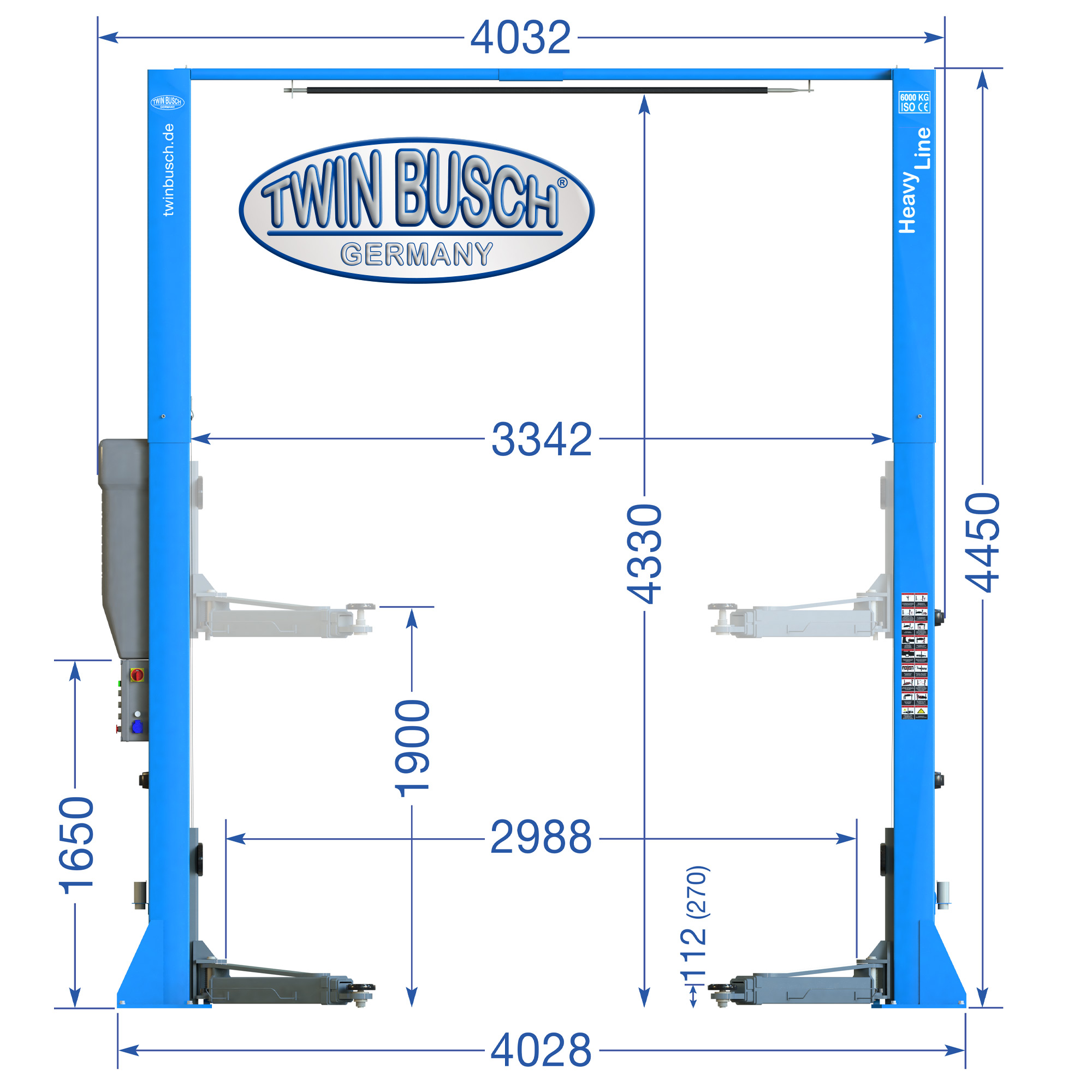 TW260B4.5-400: 2-koloms hefbrug Heavy-Line | zonder bodemplaat 6.0 T - Afbeelding 12
